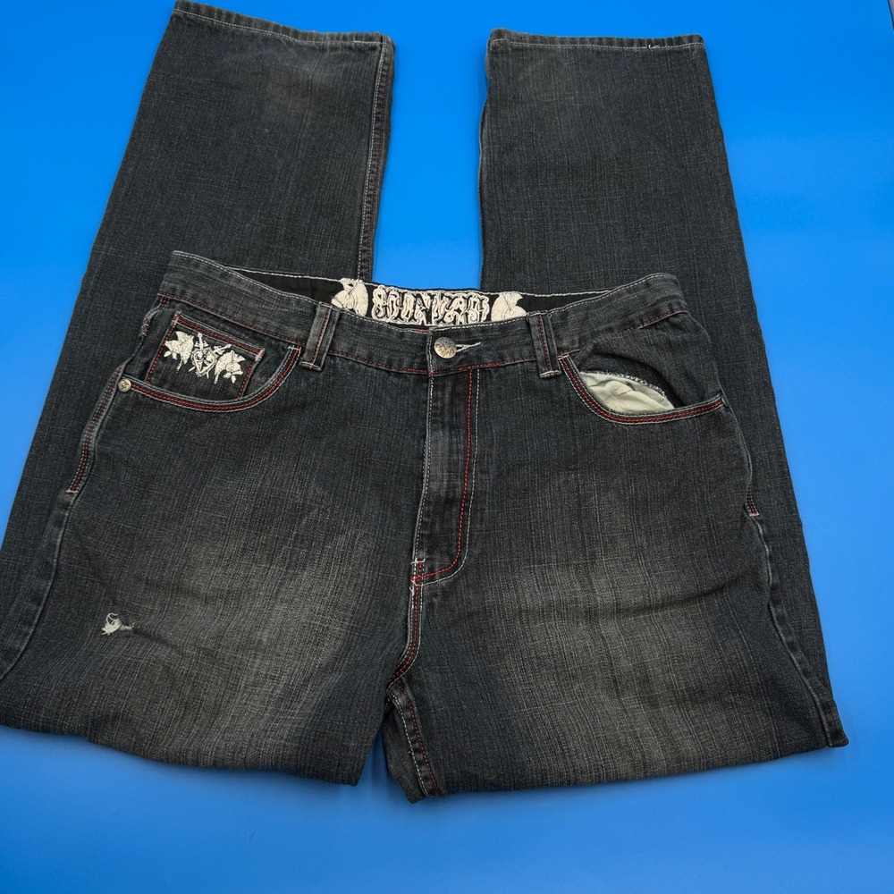 VTG‎ Jinzu Jeans 36x32.25 Dark Wash Embroidered Pocket Straight Leg Denim Y2k